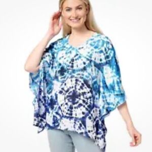 “New” Belle by Kim Gravel Woven Aloha Poncho Blue Lagoon 5X A596081